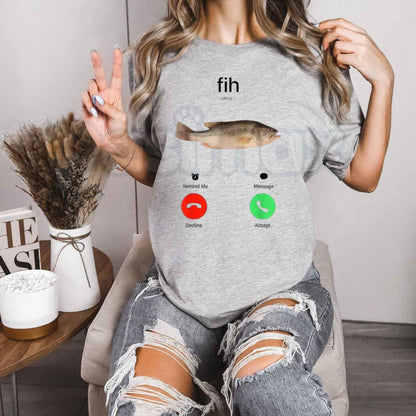 Fish Calling Phone Screen T-Shirt – Funny Angler Fishing Decline Accept Unisex Graphic Tee