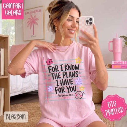 Comfort Colors® For I Know the Plans T-Shirt – Religious Women's Graphic Tee, Vintage Scripture Verse Unisex Top