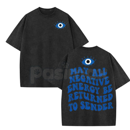 Evil Eye Energy Shield Washed T-Shirt – Mystic Protection Graphic Tee, Retro Aesthetic Oversized Talisman Top