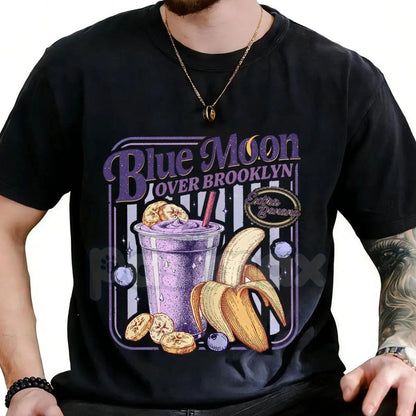 Parody Blue Moon Over Brooklyn T-Shirt - Extra Banana Smoothie Graphic Tee, Heated Rivalry Fan Merch, Shane and Ilya Hockey Romance Shirt, Ironic Brooklyn Sports Bar Apparel
