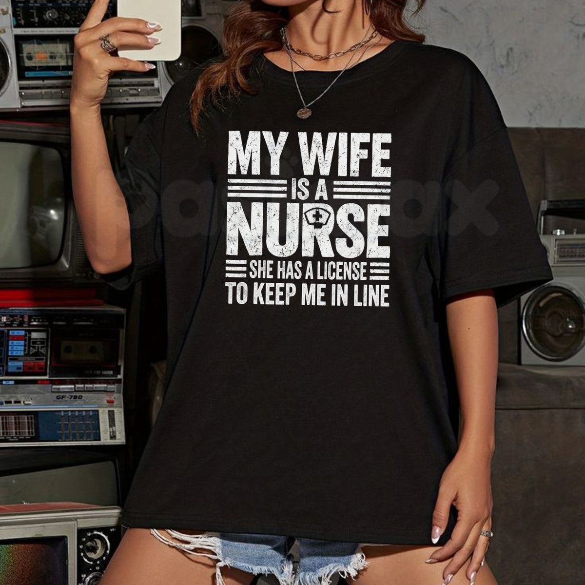 My Wife Is A Nurse T-Shirt – Funny Sarcastic Nurse Husband Graphic Tee