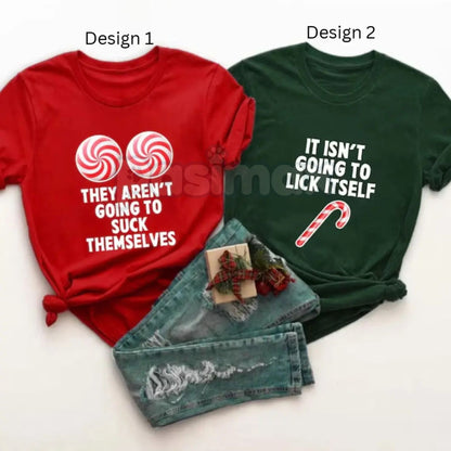 Funny Christmas Couple Shirts (Adult Humor) - Matching Naughty Nice Slogan Tees, Unisex Holiday Party Gift, Xmas Statement Apparel