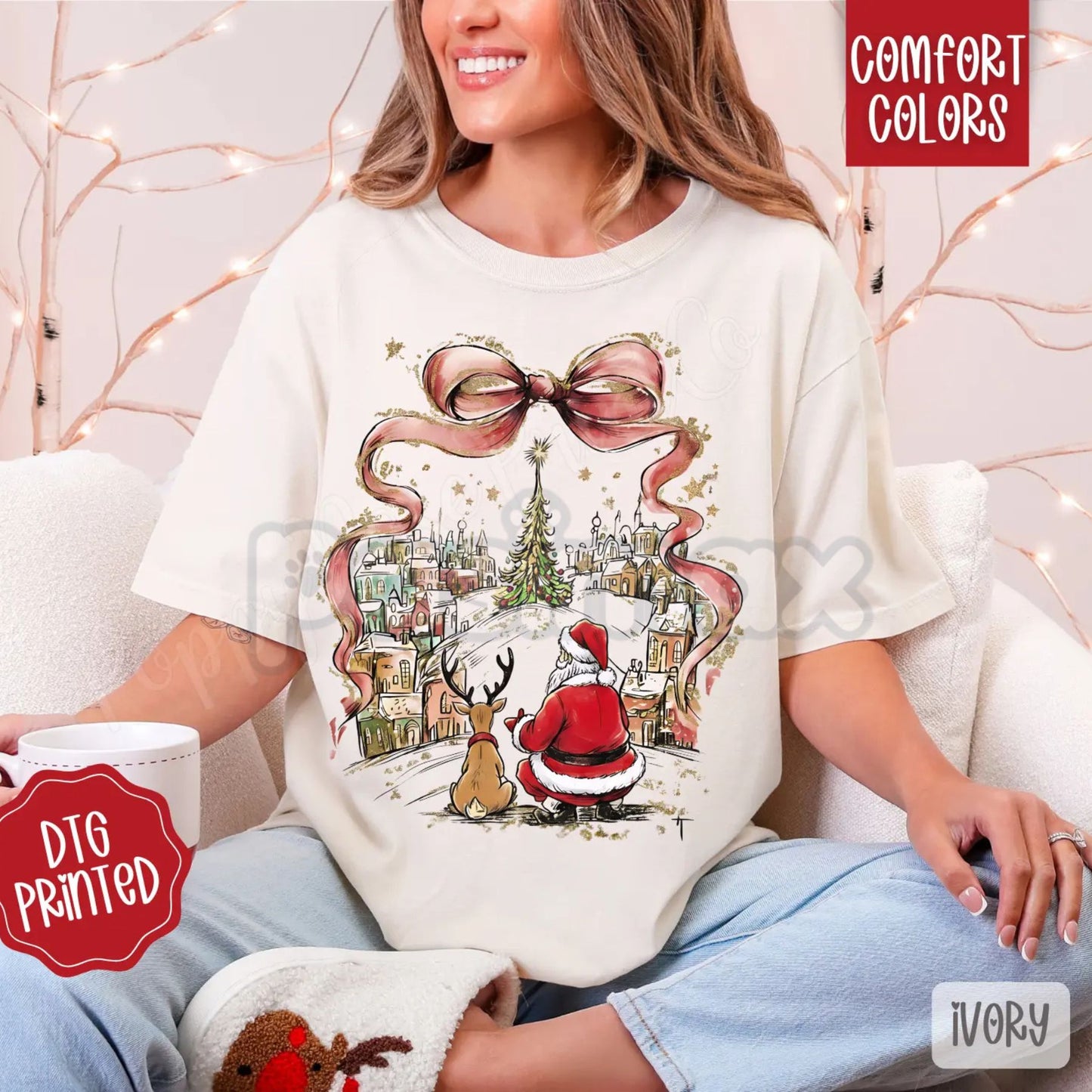 'All I Want For Christmas Is Coquette' Comfort Colors® T-Shirt – Trendy Bow Aesthetic Holiday Tee, Christmas Town Vibes