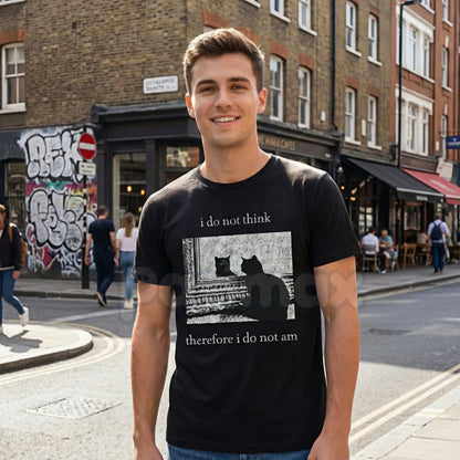 "I Do Not Think" Cat Tee - Goth Aesthetic Graphic T-Shirt, Funny Surreal Cat Humor, 90s Vintage Grunge Clothing