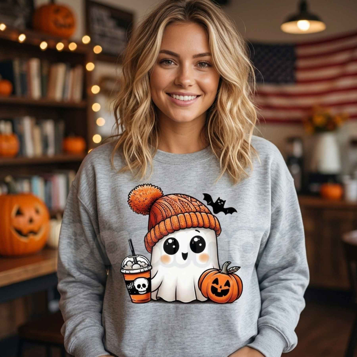 Cute Ghost Iced Coffee Pumpkin Sweatshirt | Fall Spooky Season Crewneck