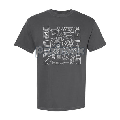 Pharmacy Doodle T-Shirt – Pharmacist Technician Gift, Cute Rx Tech Shirt, Funny Pharmacy Student Tee