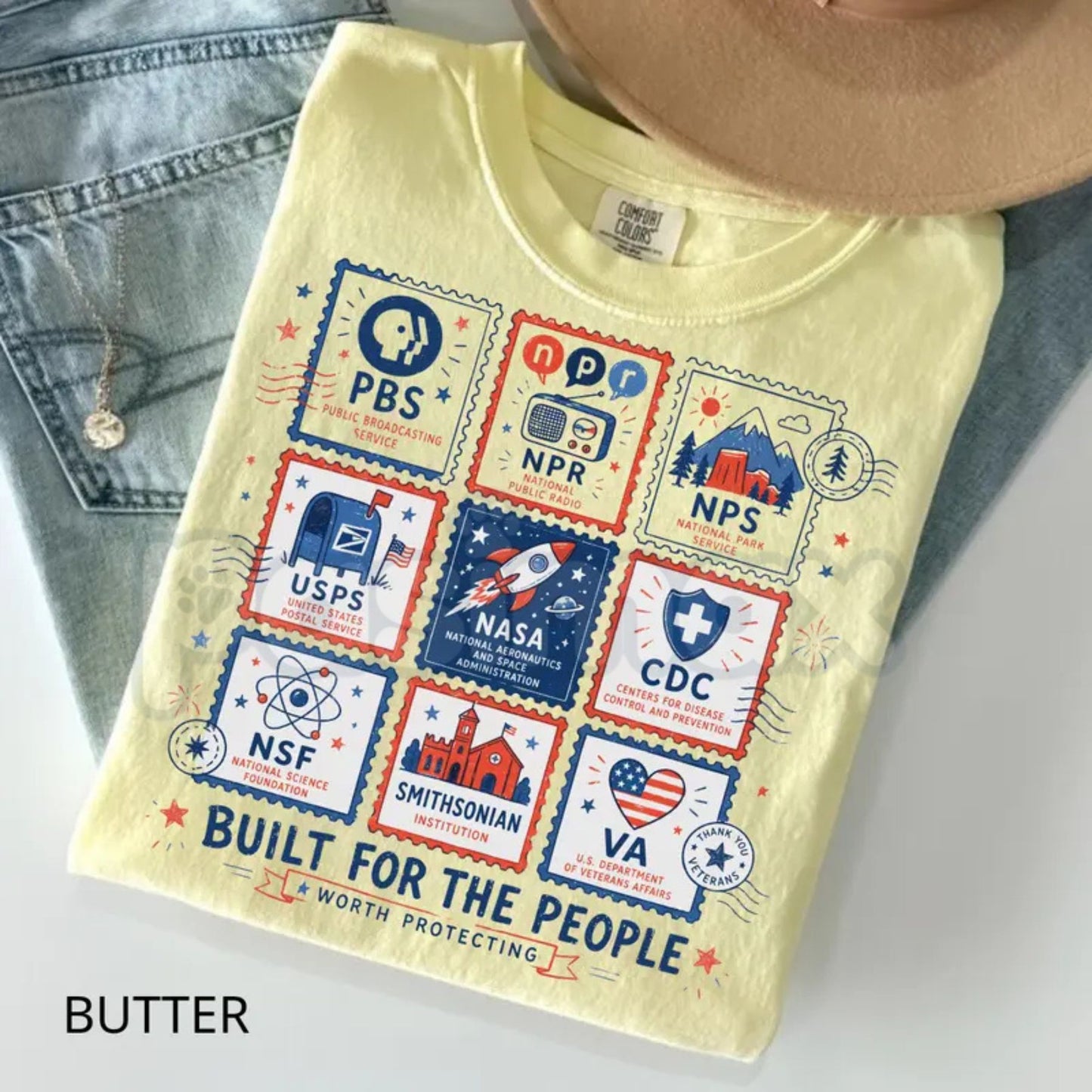 Comfort Colors® "Built For The People" T-Shirt – Retro Democratic Institutions Stamp Graphic Tee, Vintage Civic Pride Aesthetic Heritage Top