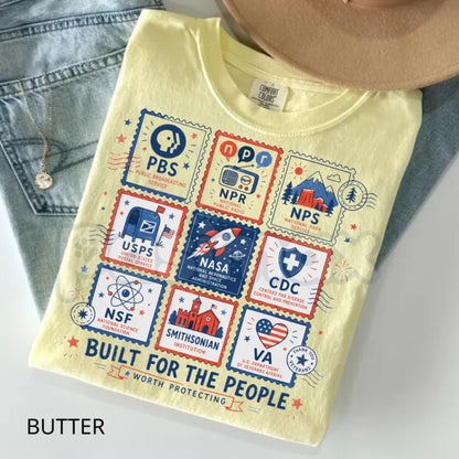 Comfort Colors® "Built For The People" T-Shirt – Retro Democratic Institutions Stamp Graphic Tee, Vintage Civic Pride Aesthetic Heritage Top