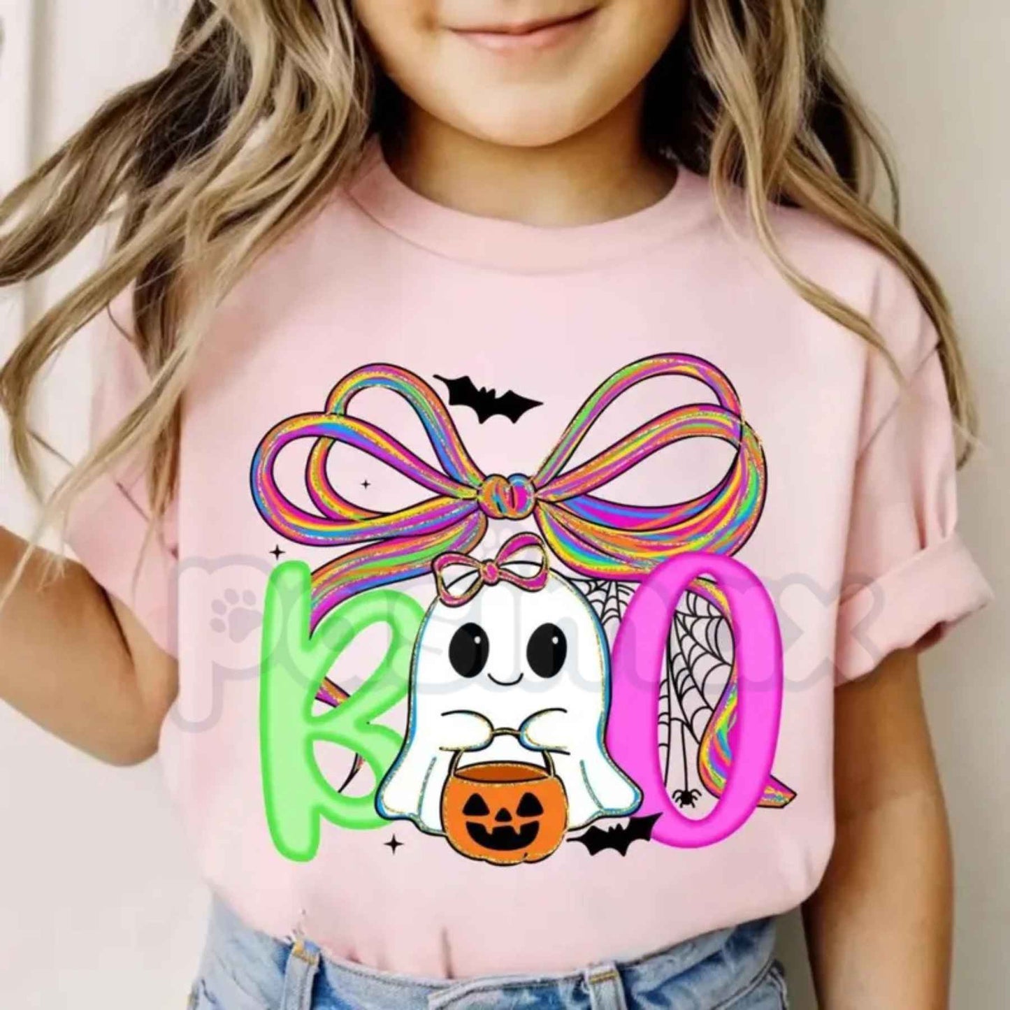 Cute Halloween Ghost Girls T-Shirt – Spooky Season Kids Unisex Cotton Graphic Tee