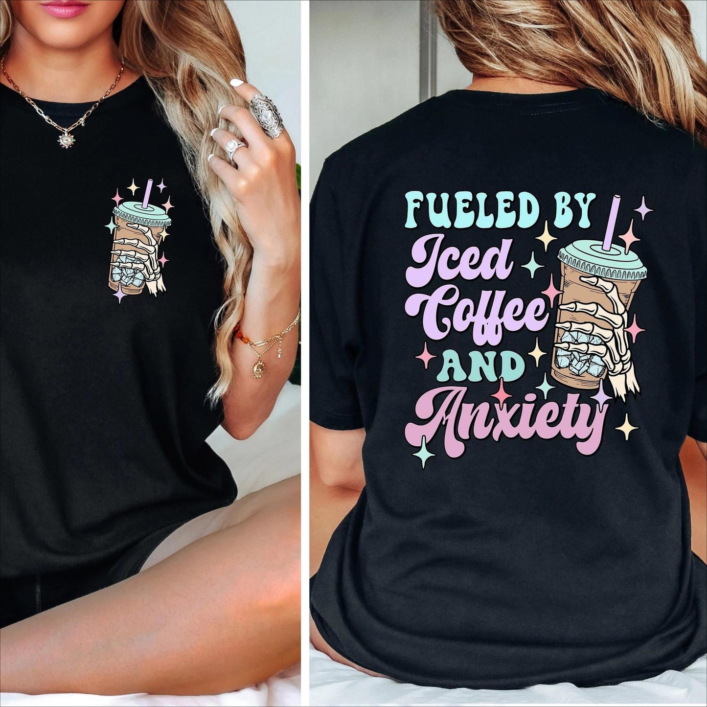 "Iced Coffee" Self-Care T-Shirt - Comfortable Tee for Mental Health, Everyday Graphic Apparel