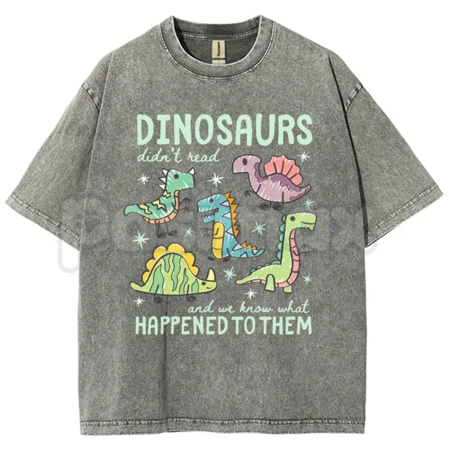 Dinosaurs Didn’t Read Dino Teacher Top – Book-Themed Washed Tee, Funny Retro Reading Literacy Graphic Lightweight Cotton Unisex Shirt