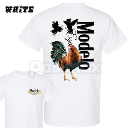 Vintage Style Modelo Rooster T-Shirt - Iconic Mexican Cockfight Graphic, Bold Beer Culture Apparel, Retro Dynamic Men's Statement Tee