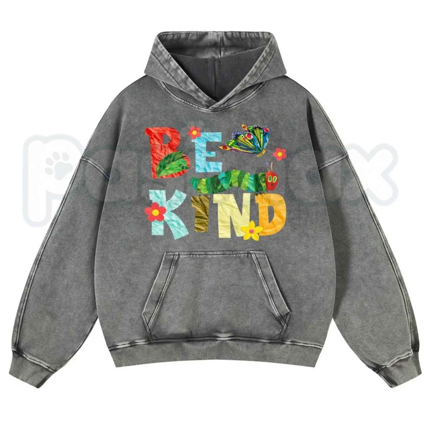 Positive "Be Kind" Slogan Autumn Vintage Washed Hoodie – Cozy Fall Aesthetic Pullover