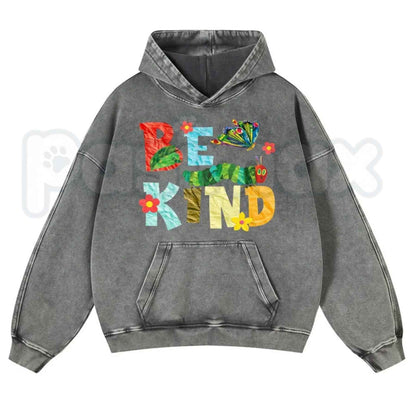Positive "Be Kind" Slogan Autumn Vintage Washed Hoodie – Cozy Fall Aesthetic Pullover