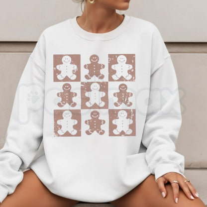 Retro Checkered Gingerbread Man Sweatshirt | Festive Holiday Pattern Crewneck