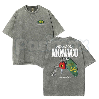 Hotel De Monaco Racing Poster T-Shirt – 90s Retro Grand Prix Graphic Tee, Vintage Washed Lightweight Cotton Motorsport Streetwear Top