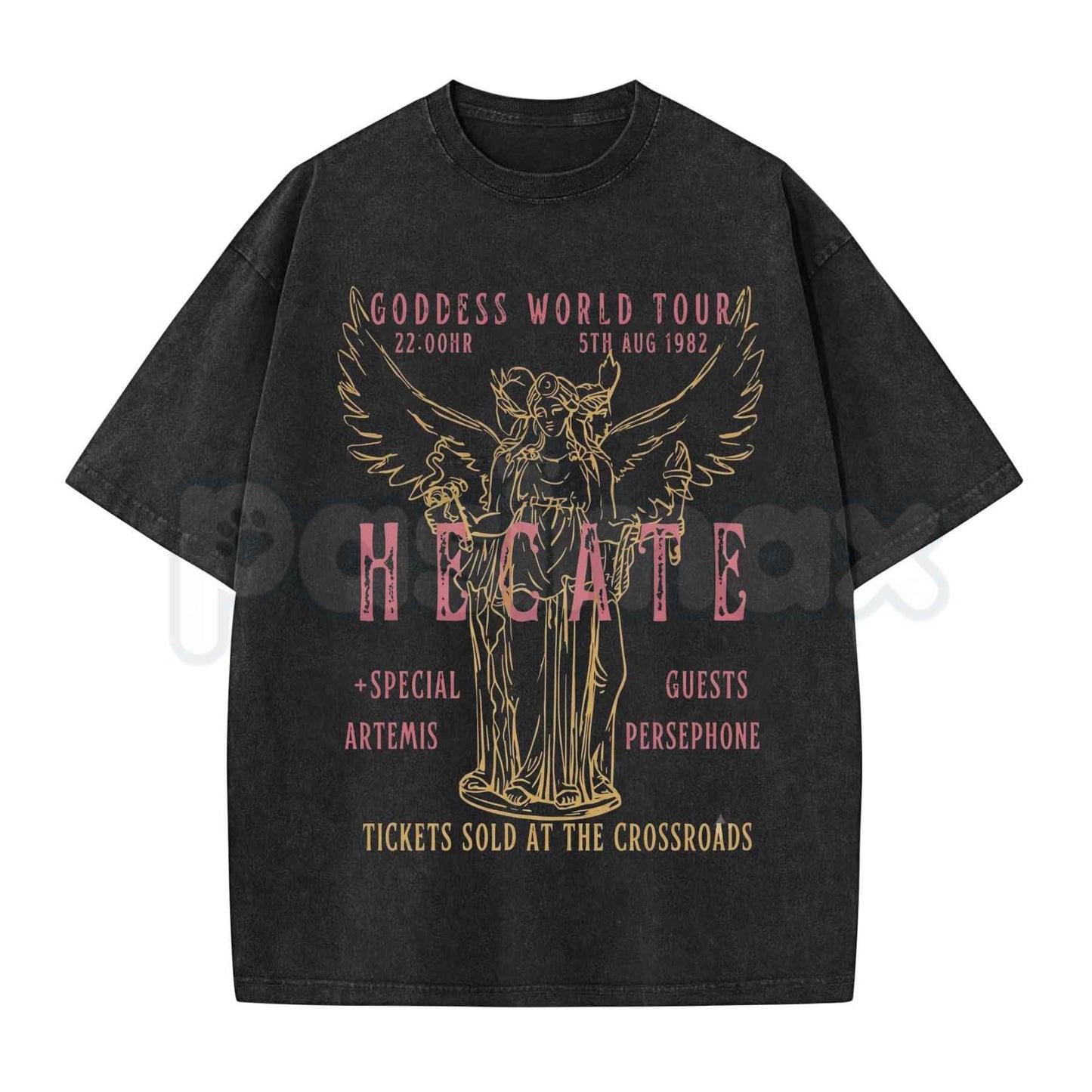 Hecate Goddess World Tour Outfit T-Shirt – Dark Academia Gothic Mythology Graphic Tee, Vintage Acid Washed Lightweight Cotton Unisex Witchy Top