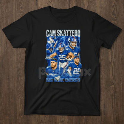Cam Skattebo "Big Blue Energy" T-Shirt - New York Giants '90s Rap Tribute Tee, Unisex Bootleg RB Graphic