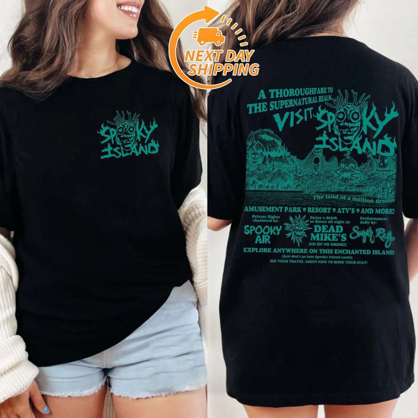 Spooky Island Ghost Town Halloween Shirt – Retro Skull Tee, Horror Party T-Shirt, Spooky Nostalgia Top, Baggy Fit