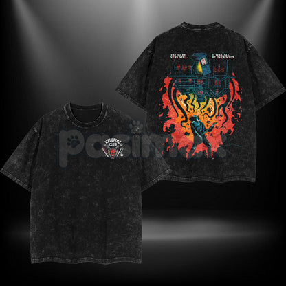 Eddie Munson Hellfire Club T-Shirt – Double Printed Acid Washed Oversize Tee, Stranger Things Inspired