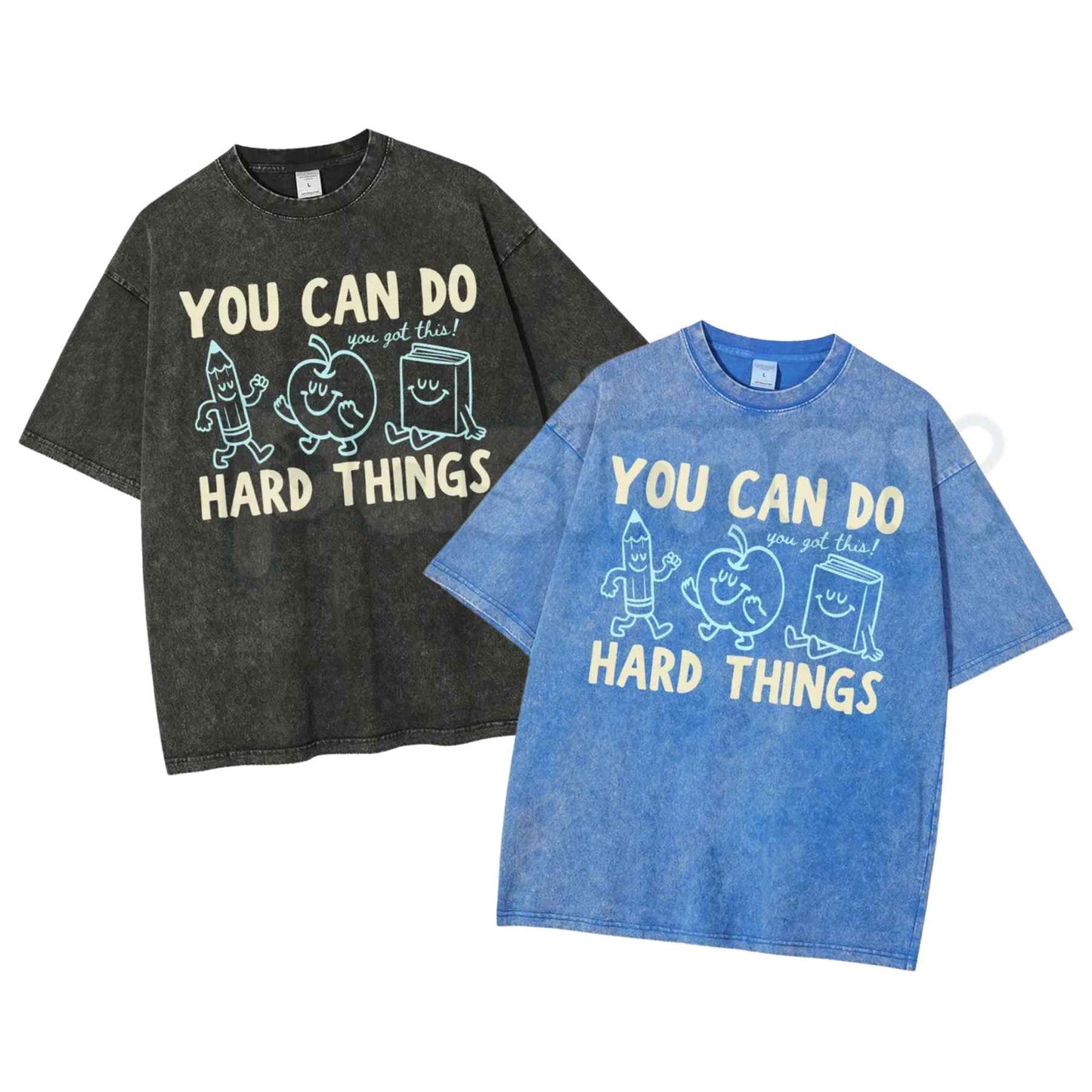 You Can Do Hard Things Shirt – Cute Retro Doodles You Got This Motivational Teacher Tee, Vintage Washed Lightweight Cotton Unisex Graphic Top