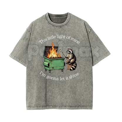 This Little Light of Mine Raccoon T-Shirt – Funny Trash Panda Graphic Tee, Lightweight Pink Washed Christian Humour Top