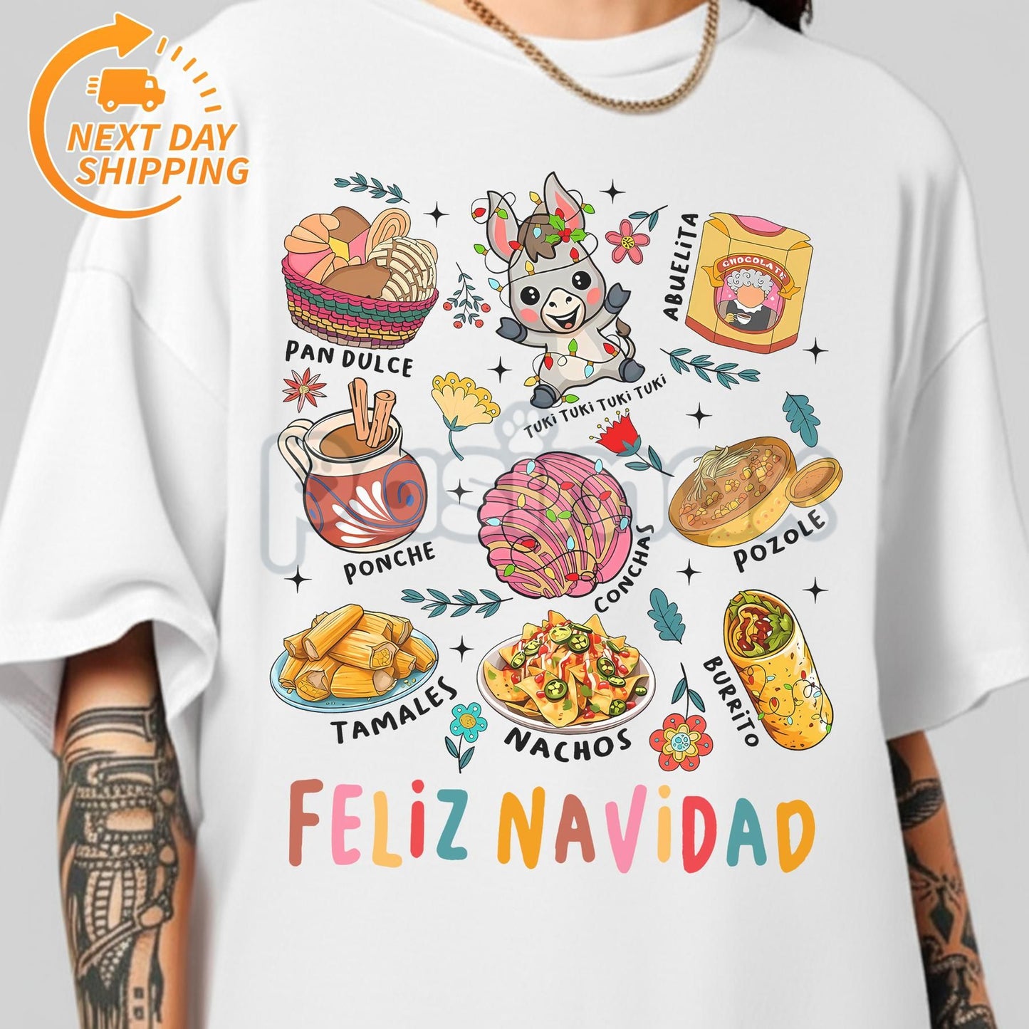 Mexican Pan Dulce Christmas T-Shirt - Spanish Xmas Tee, Concha Holiday Graphic, Festive Latinx Apparel
