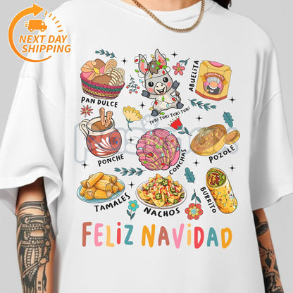 Mexican Pan Dulce Christmas T-Shirt - Spanish Xmas Tee, Concha Holiday Graphic, Festive Latinx Apparel