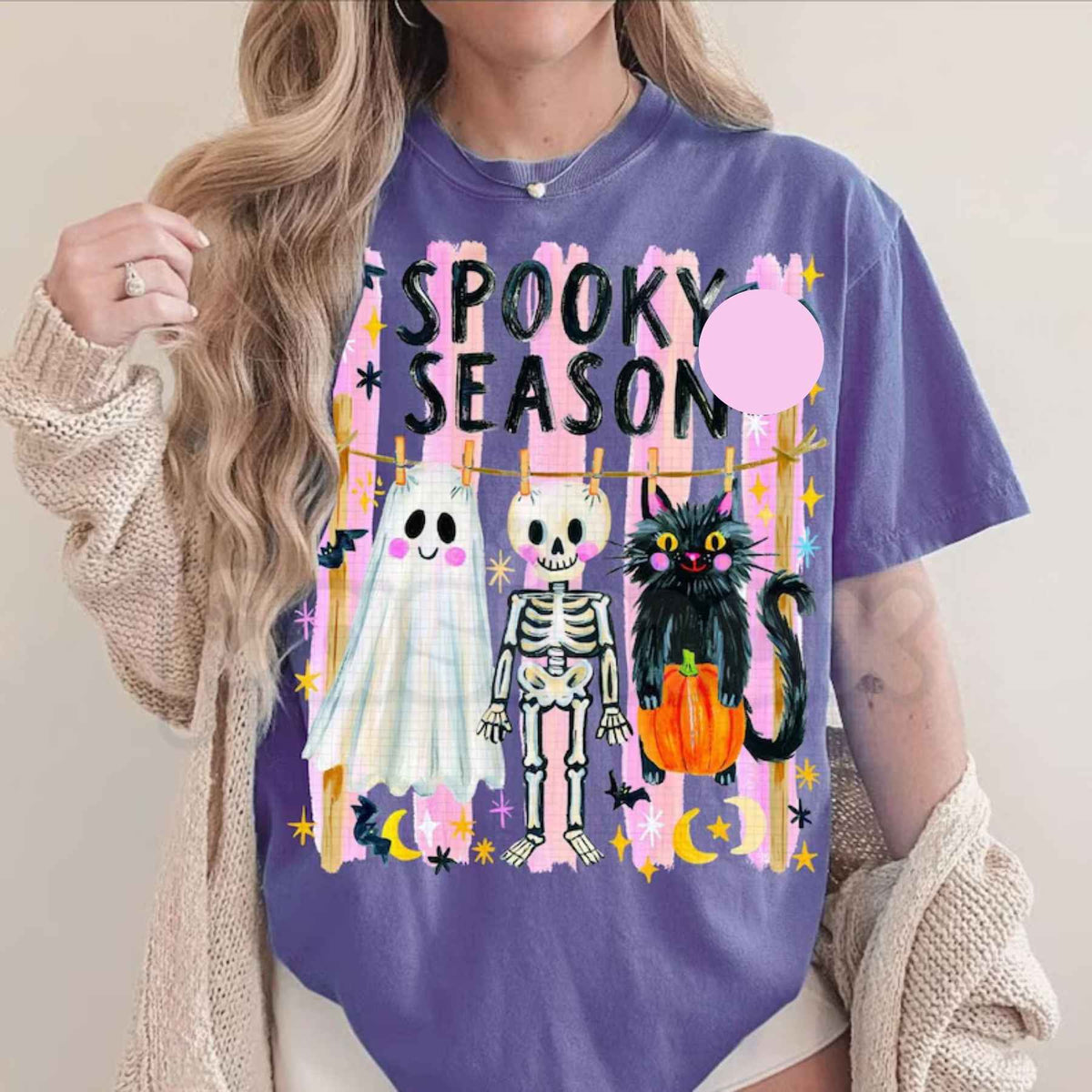 Comfort Colors® Preppy Spooky Season T-Shirt – Coquette Skeleton, Black Cat & Ghost Graphic Tee, Cute Halloween Fall Unisex Top