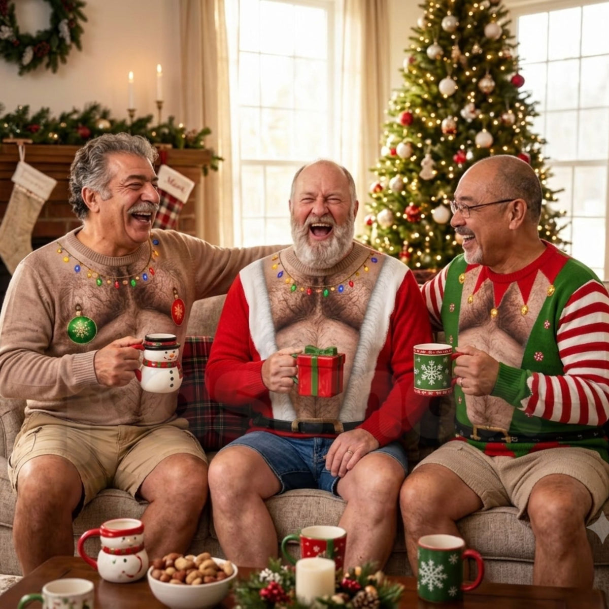 (Pre Order) Funny Santa Abs Knitted Sweater, Hilarious Novelty Christmas Pullover for Men, Personalized Unisex Ugly Sweater, Christmas Gag Gift