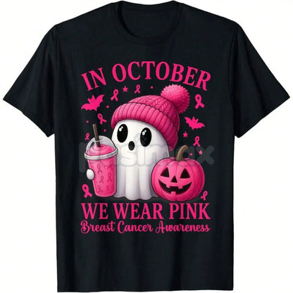 Pink Power Halloween Awareness Shirt - Cute Ghost & Pumpkin Breast Cancer Tee, October Statement Graphic