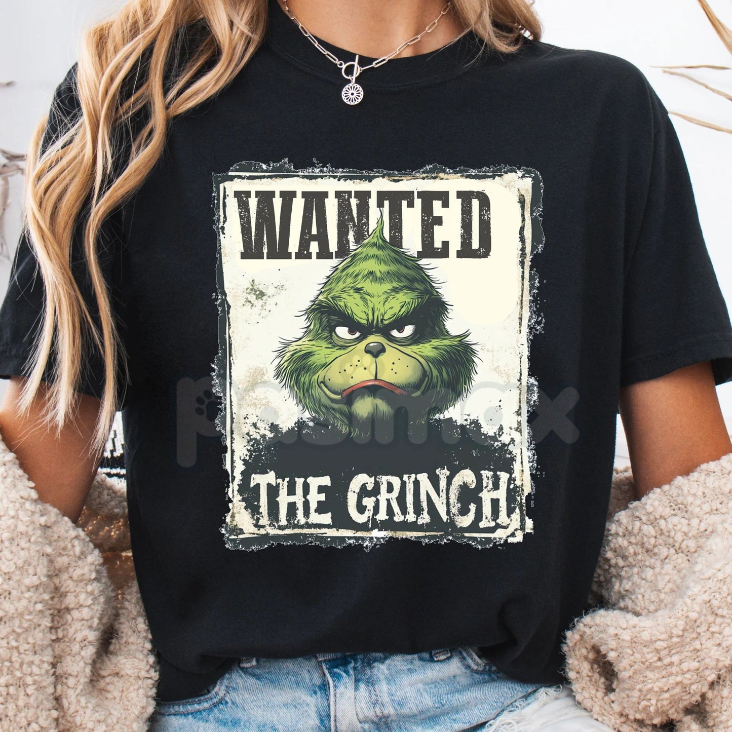 Wanted Grinch Graphic T-Shirt - Dr. Seuss Funny Christmas Tee, Holiday Curmudgeon Apparel, Unisex Whoville Slogan Shirt