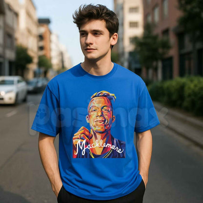Color Geometric Macklemore Portrait Signature Print T-Shirt – Retro Pop Art Unisex Tee