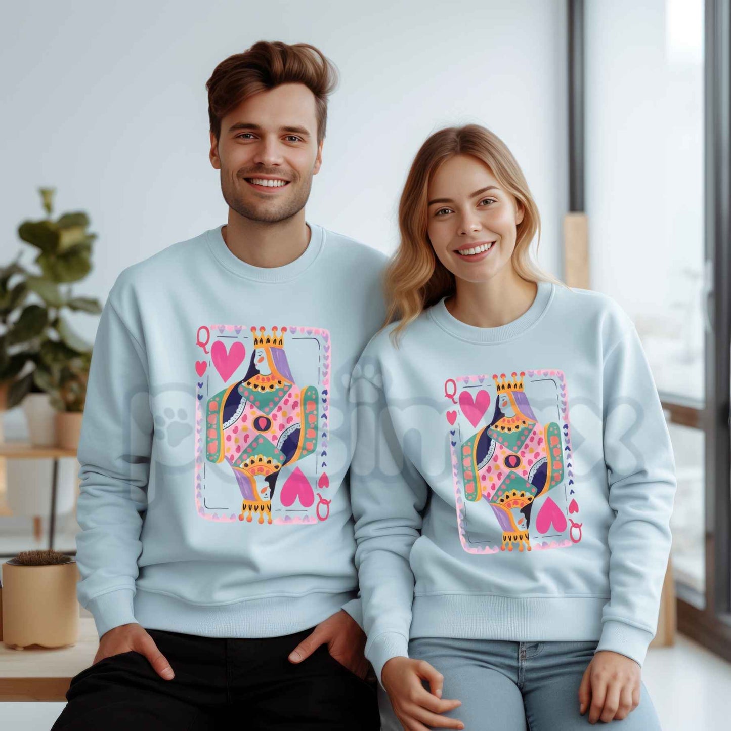 Queen Of Hearts Graphic Sweatshirt | Retro Playing Card Crewneck
