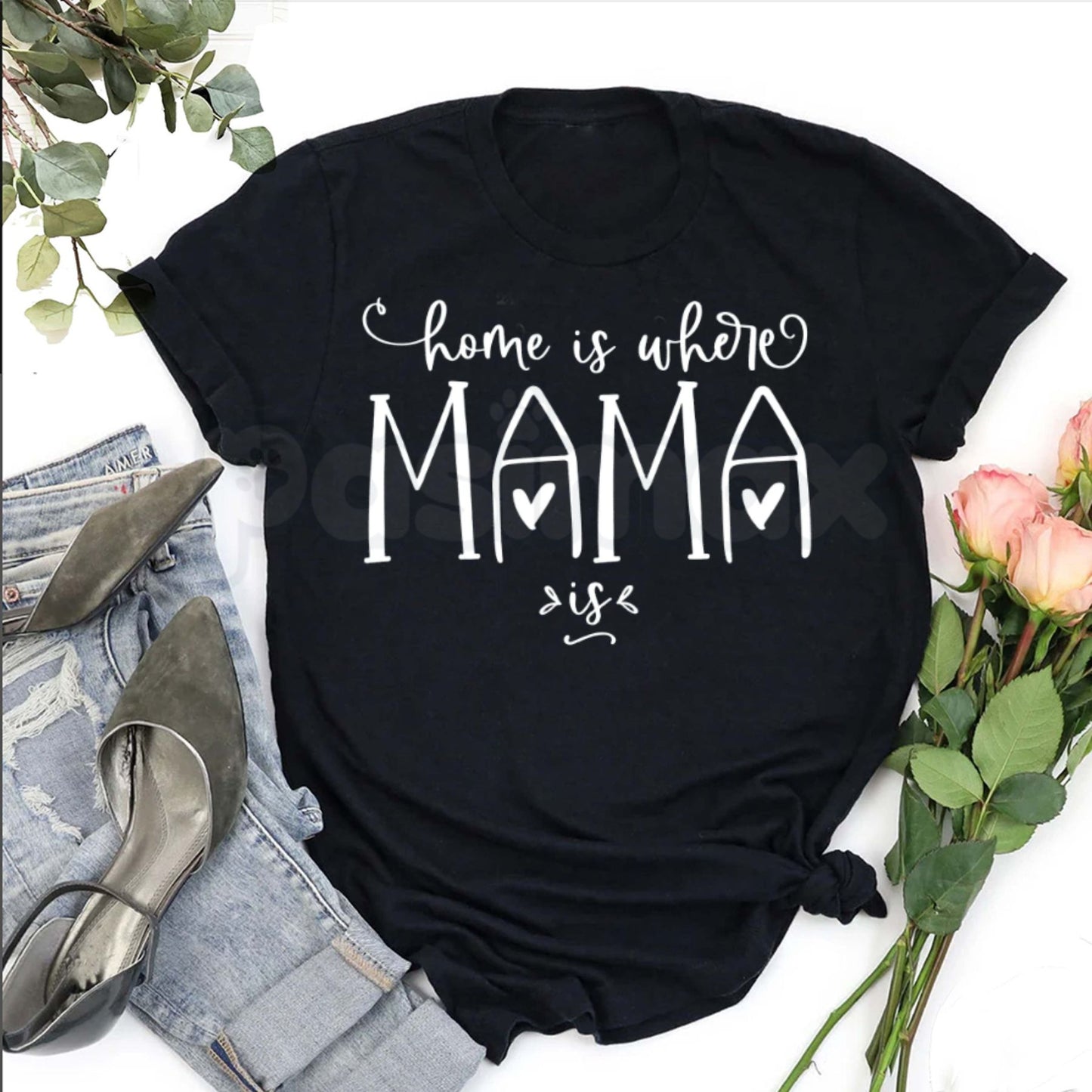 "Home Is Where Mama Is" Sentimental T-Shirt – Sweet Motherhood Graphic Tee, Premium 100% Cotton Comfort Top, Soft Lived-In Heavyweight Family Love Shirt, Made in USA