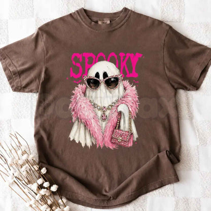 Comfort Colors® "Spooky Ghost with Boa" T-Shirt – Trendy Halloween Graphic Tee, Retro Aesthetic Glamour Ghost Unisex Top, Cute Spooky Season Apparel