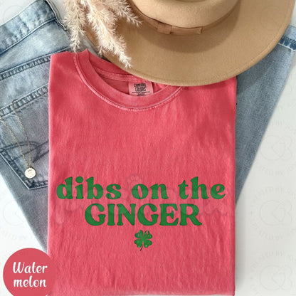 Dibs On The Ginger Ringer Tee – Retro 70s Style Redhead Pride Shirt, Funny St. Patrick’s Day Contrast Collar T-Shirt, Sarcastic Irish Party Top