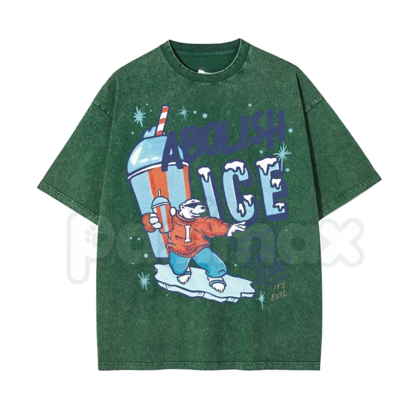 Unisex ABOLISH ICE Polar Bear Graphic Top – Political Activism Streetwear T-Shirt, Retro Environmental Social Justice Washed Cotton Tee
