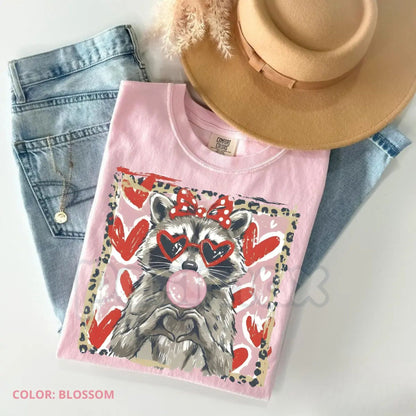 Comfort Colors® Leopard Valentine Raccoon T-Shirt – Cute Trash Panda Love Tee, Trendy Leopard Heart Animal Shirt, Aesthetic Valentine's Day Gift