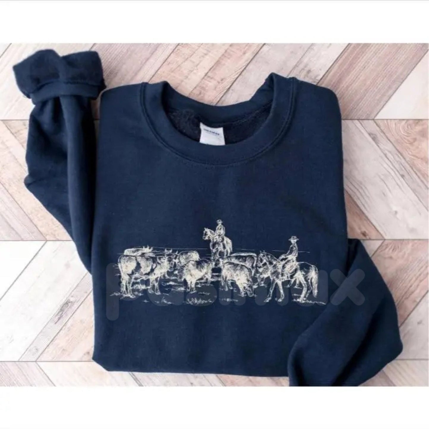 Retro Desert Cowboy Sweatshirt | Western Ranch Heritage Crewneck | Vintage Southwest Landscape Jumper | Unisex Country Sunset Pullover | Aesthetic Cowboy Boots & Cacti Graphic