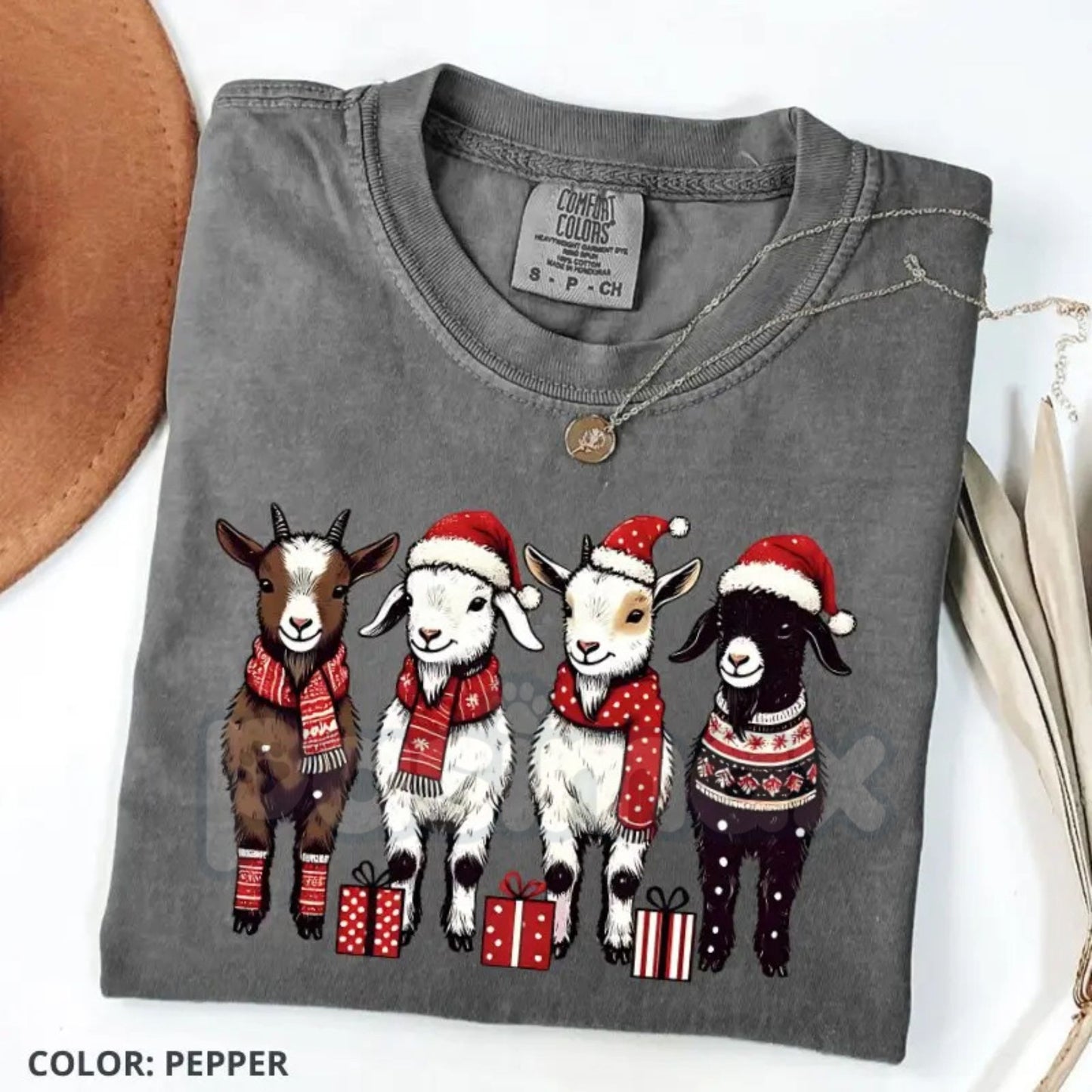 Comfort Colors® 'Happy Holla-Days' Goat T-Shirt – Funny Christmas Farm Animal Tee, Cute Western Holiday Gift
