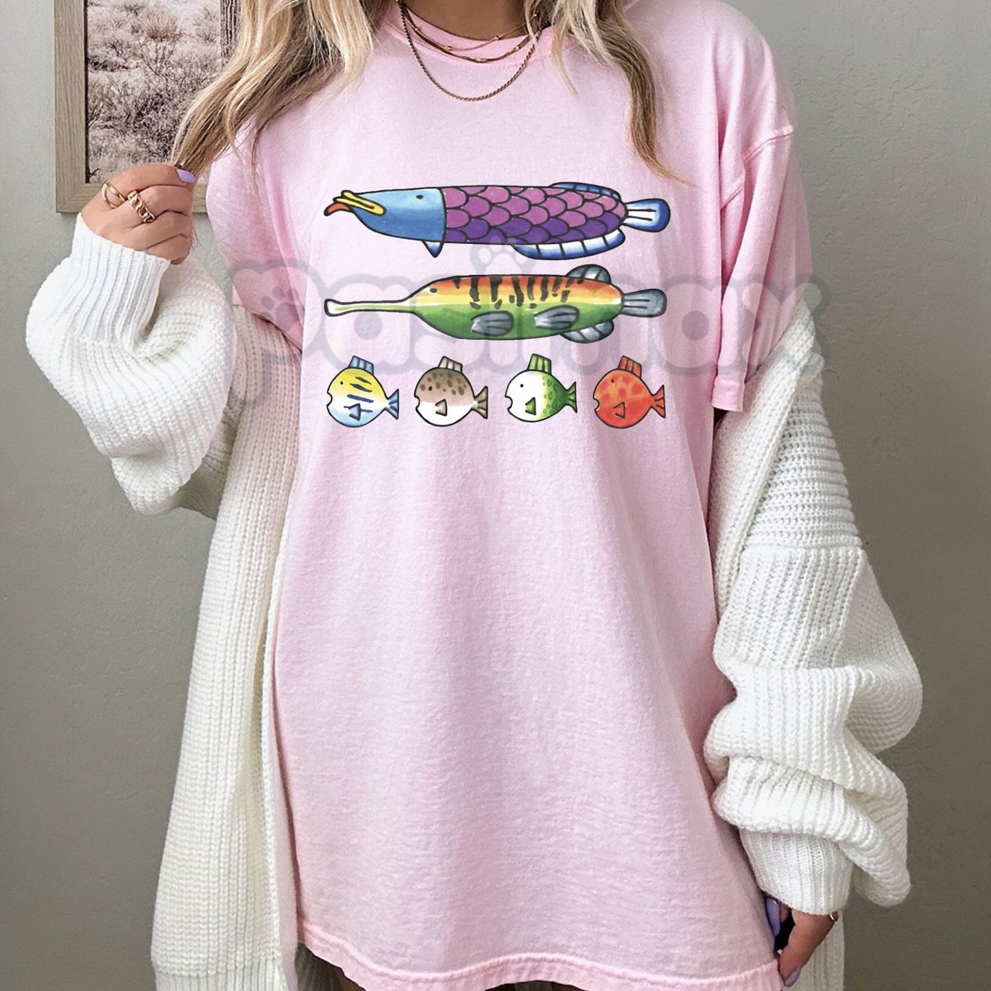 Nintendoodle Fish Lineup Tee - Retro Nintendo Art Style T-Shirt, Funny Gaming Doodle Apparel, Unique Fish Lineup Fan Gift