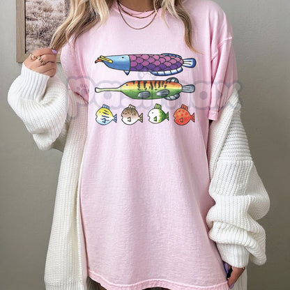 Nintendoodle Fish Lineup Tee - Retro Nintendo Art Style T-Shirt, Funny Gaming Doodle Apparel, Unique Fish Lineup Fan Gift