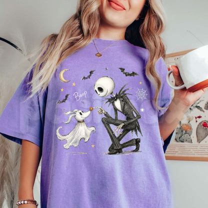 Comfort Colors® Zero Dog Boop Halloween Skeleton T-Shirt – Nightmare Before Christmas Matching Tee, Spooky Ghost Dog Disneyland Trip Unisex Top & Gift