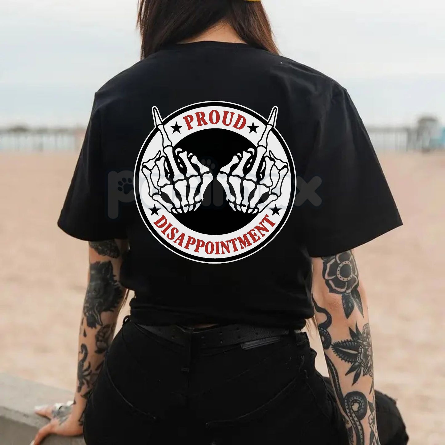 "Proud Disappointment" Defiant Bone Hand T-Shirt - Men's Skeletal Graphic Tee, Edgy Gothic Middle Finger Shirt, Alternative Punk Rock Aesthetic Top, Premium Heavyweight Alt-Fashion Apparel, Sarcastic Rebel Statement Tee