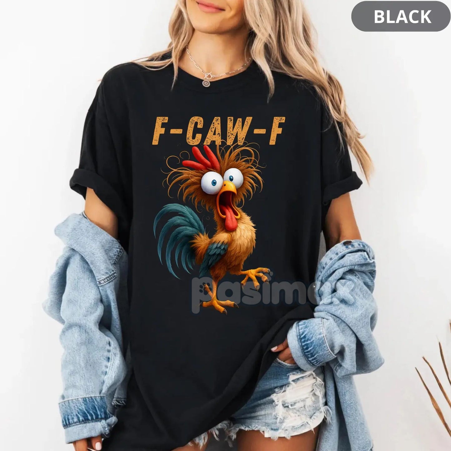 "F-CAW-F" Funny Rooster Meme T-Shirt - Viral Chicken Humor Tee, Silly Farm Animal Apparel