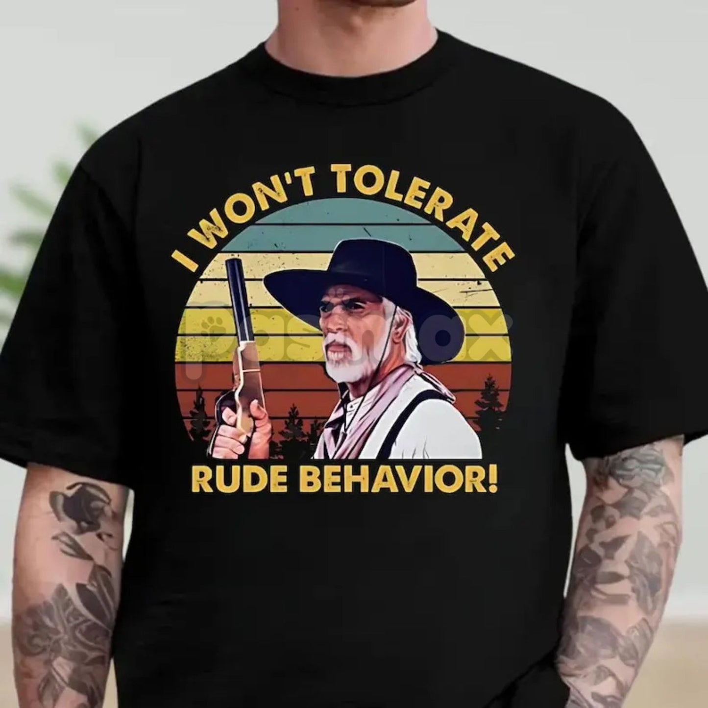 "I Won’t Tolerate Rude Behavior" Cowboy Shirt - Funny Western Outlaw Tee, Witty Frontier Slogan, Cowboy Movie Humor T-Shirt