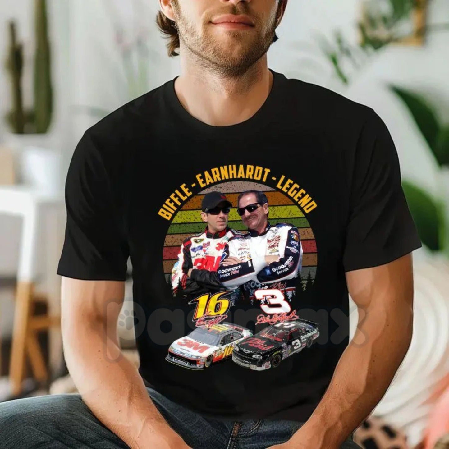 The Biff #16 & Earnhardt "Legends Never Die" T-Shirt - Vintage Racing Graphic Tee, Classic NASCAR Inspired Fan Apparel, Greg Biffle & Dale Earnhardt Tribute Shirt