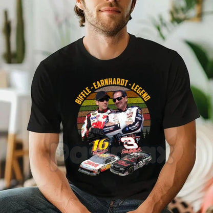 The Biff #16 & Earnhardt "Legends Never Die" T-Shirt - Vintage Racing Graphic Tee, Classic NASCAR Inspired Fan Apparel, Greg Biffle & Dale Earnhardt Tribute Shirt