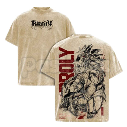 Broly DBZ Washed Tee – Super Saiyan Berserker Anime Graphic Double Printed T-Shirt, Vintage Acid Washed Lightweight Cotton Dragon Ball Z Top